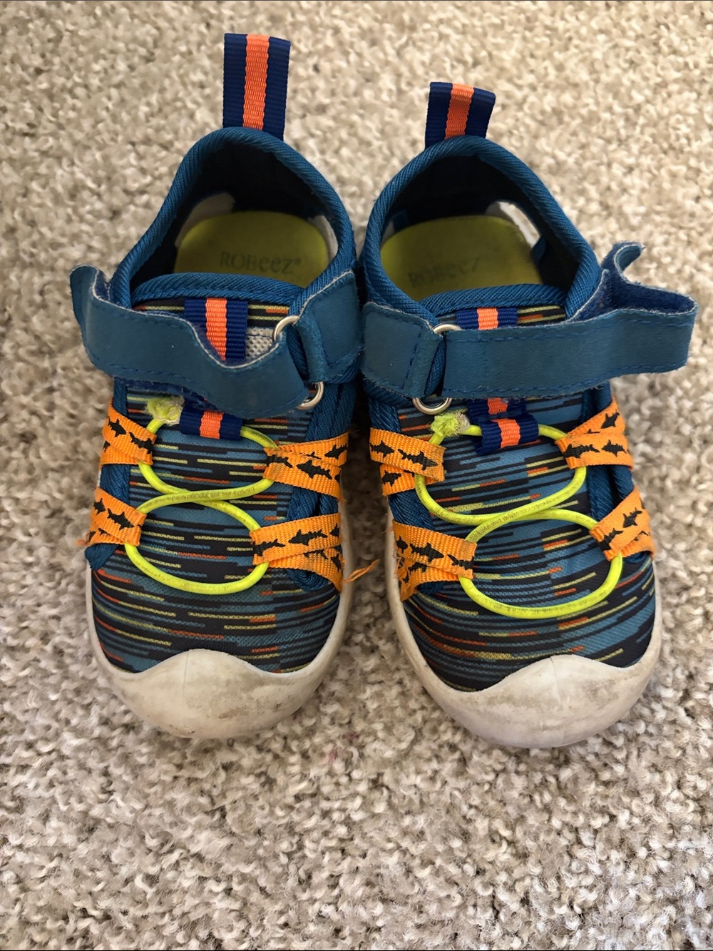 Robeez Blue Sneakers with Orange & Neon Yellow Accents
